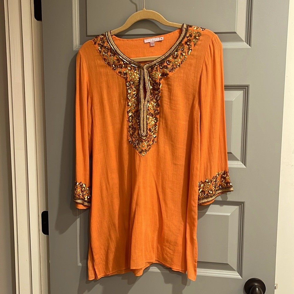 Calypso pumpkin & gold long sleeve tunic